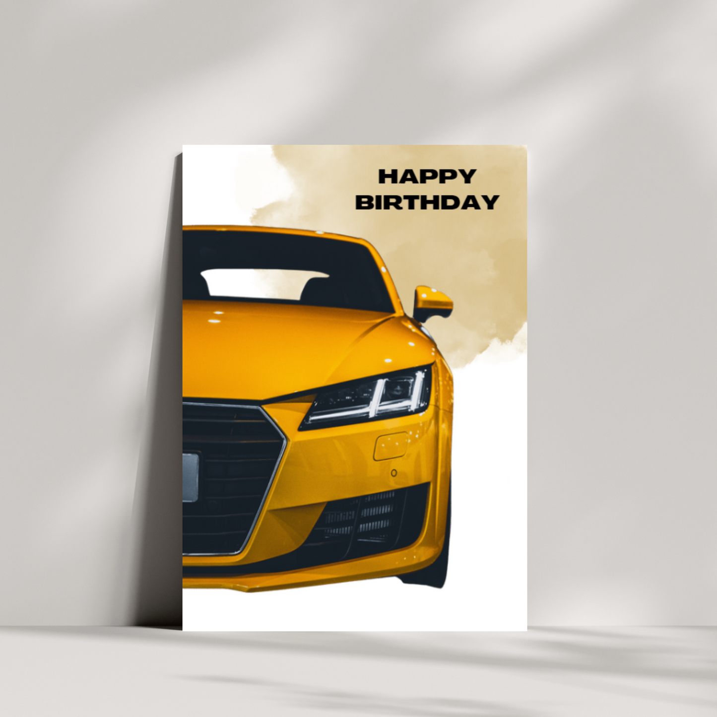 Yellow sports car birthday card