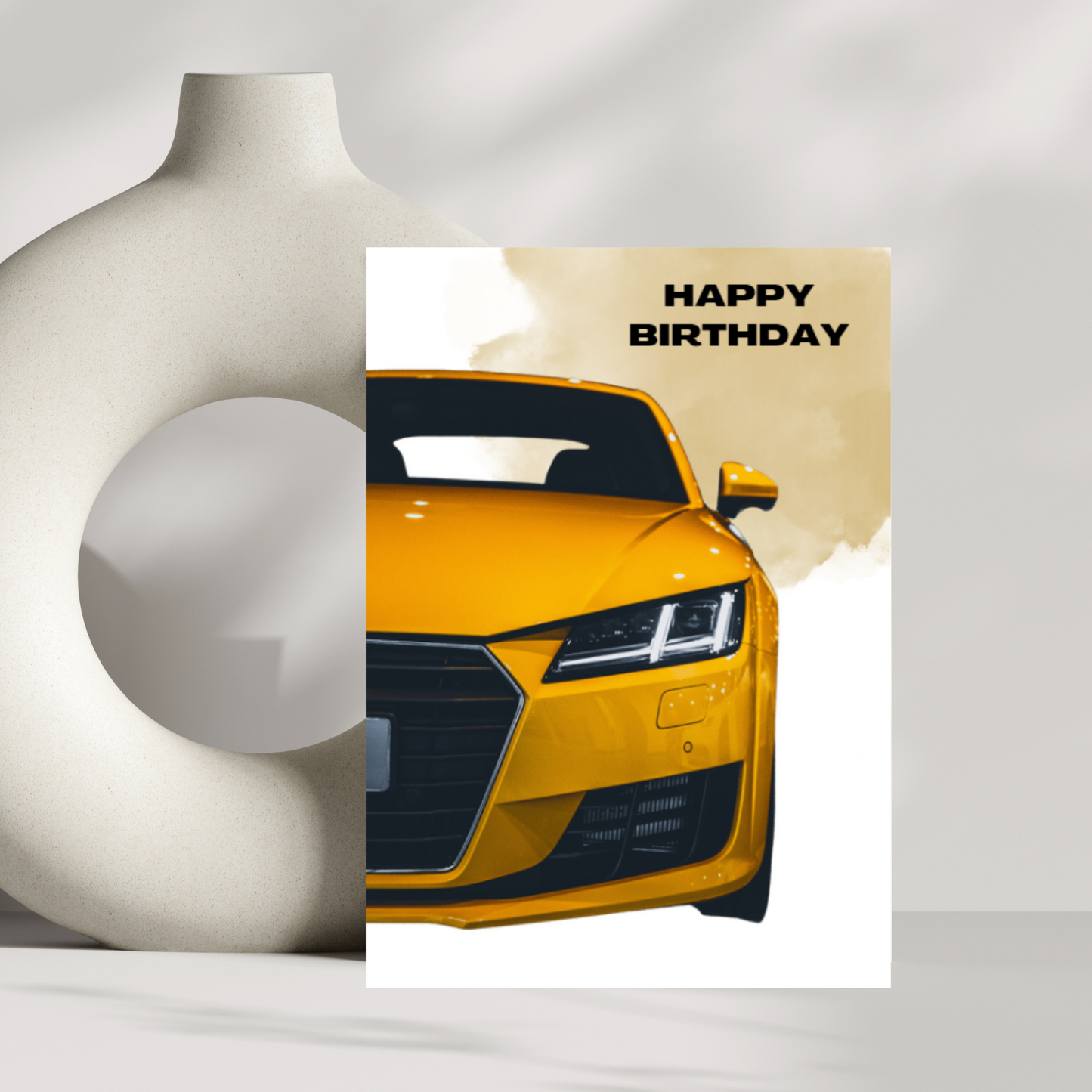 Yellow sports car birthday card