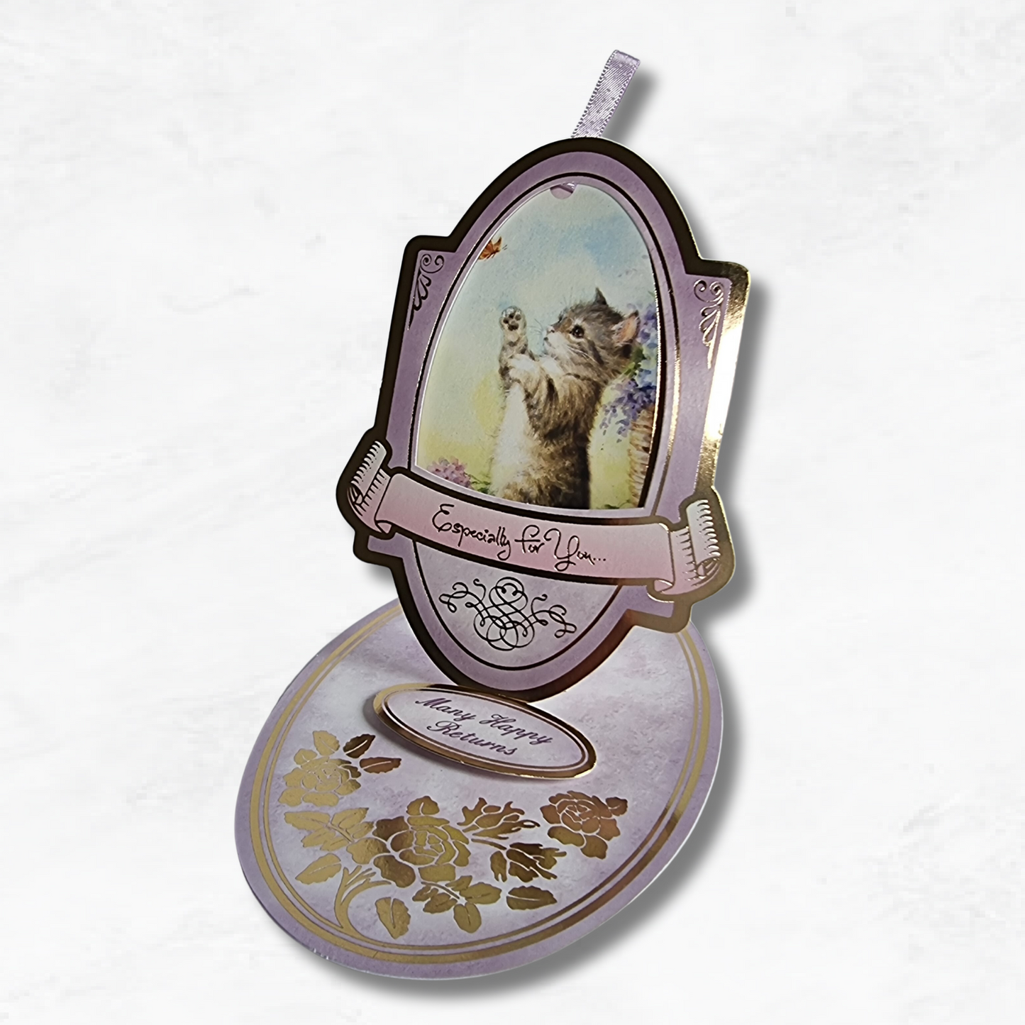 Cat easel card with special hidden message to a friend