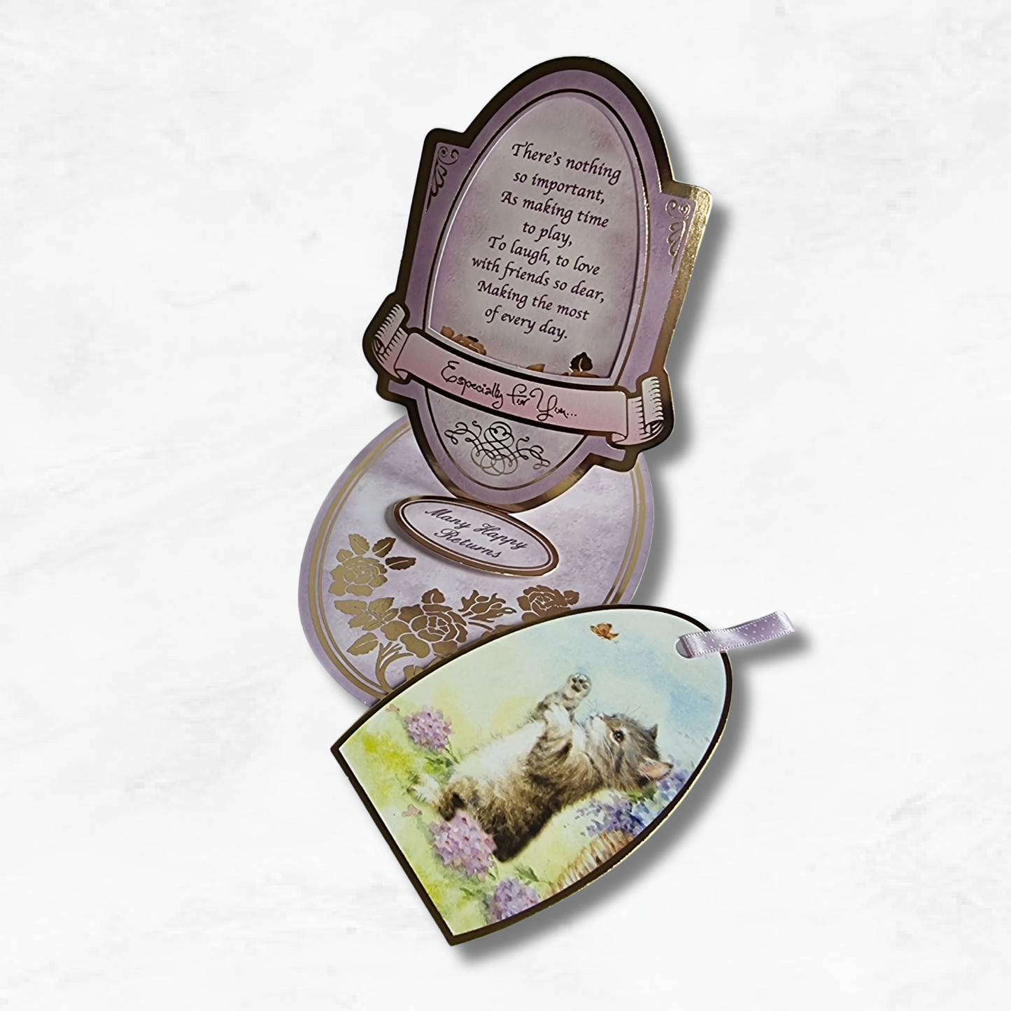 Cat easel card with special hidden message to a friend