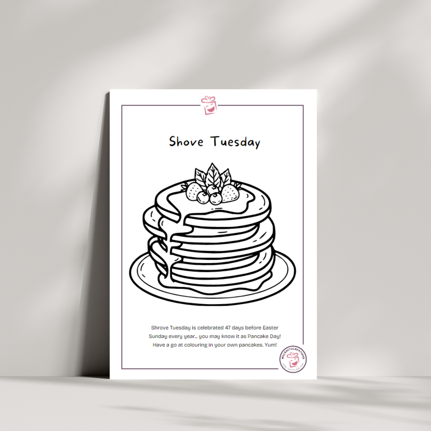 Shove Tuesday colouring in sheet