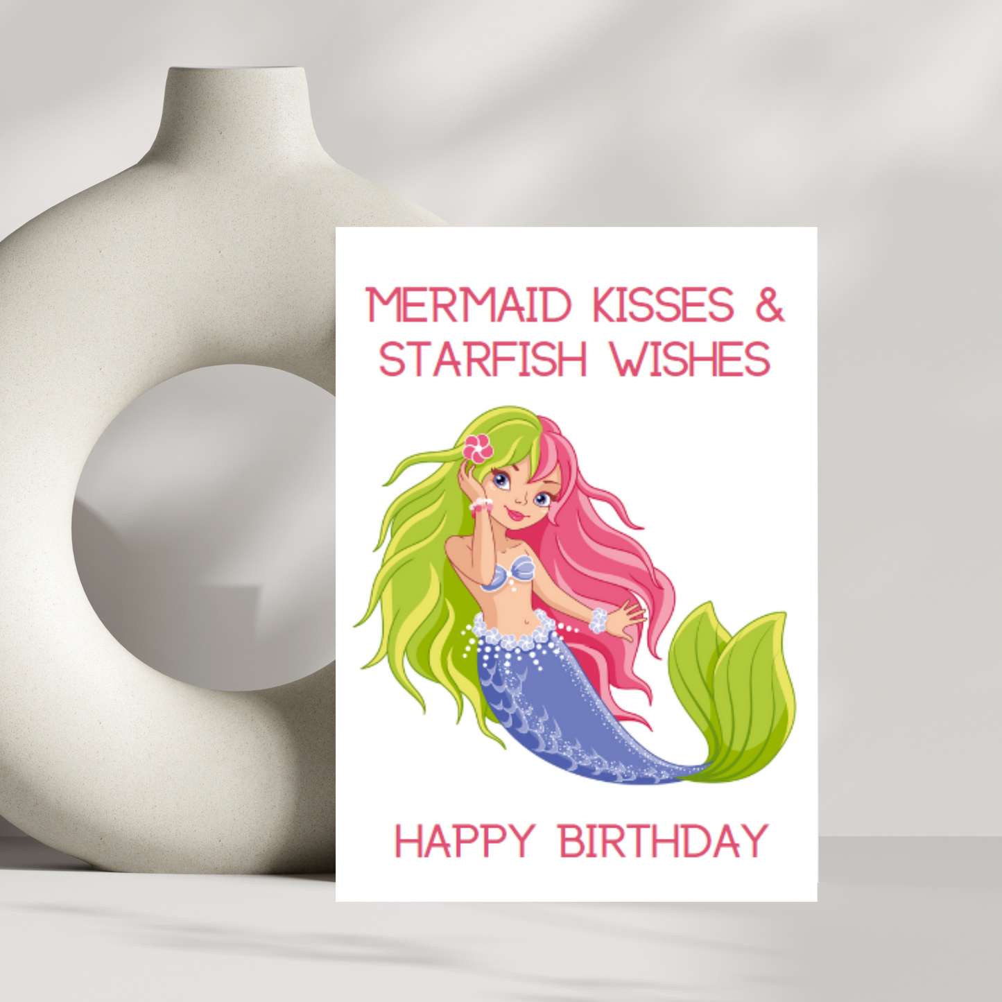 mermaid kisses and starfish wishes birthday card
