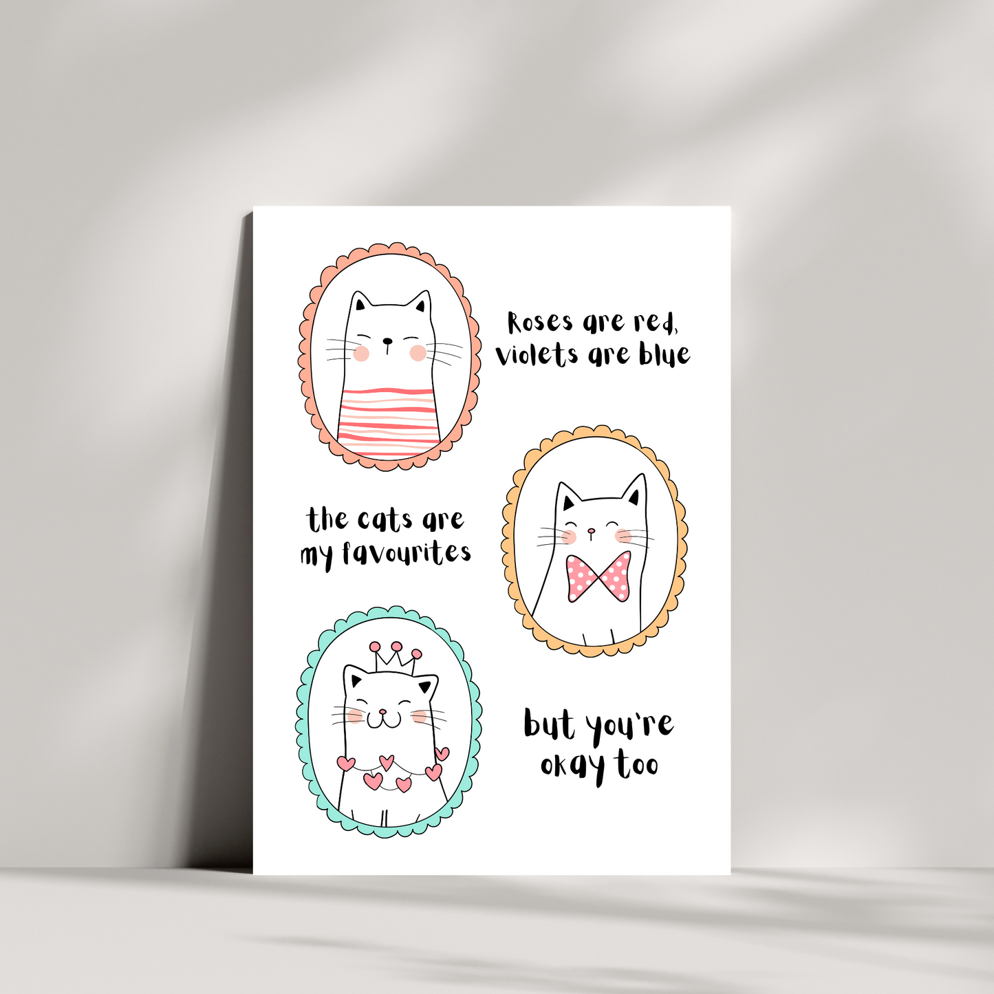 Roses are red, the cats my favourite poem birthday card