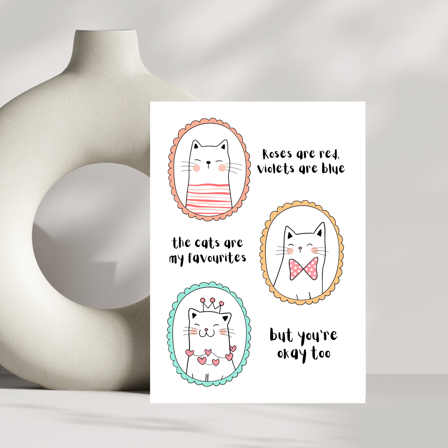 Roses are red, the cats my favourite poem birthday card