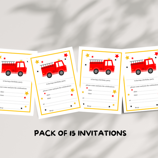 Kids fire engine party invitations