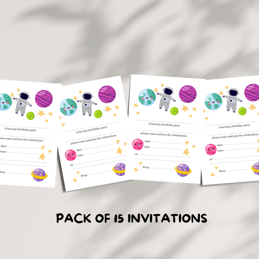 Kids space and planet party invitations