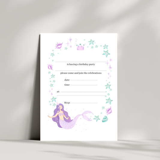 Kids mermaid party invitations