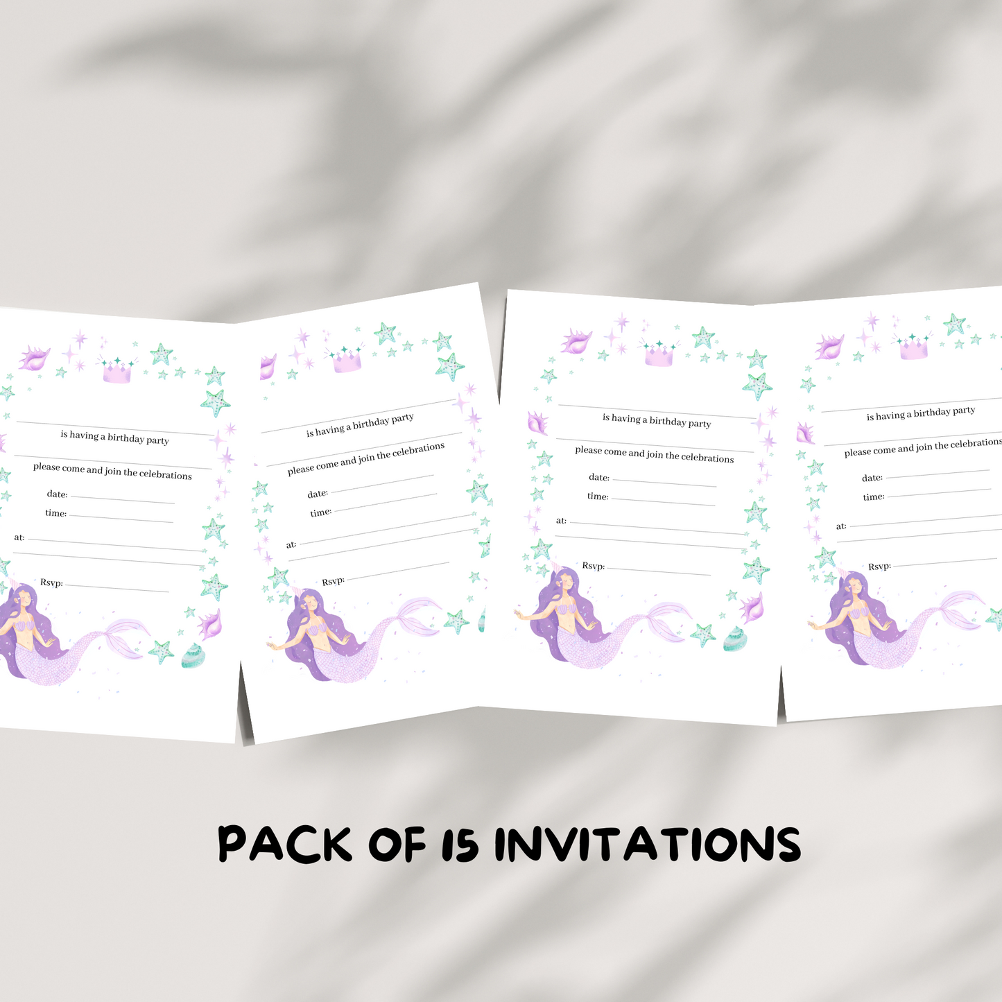 Kids mermaid party invitations