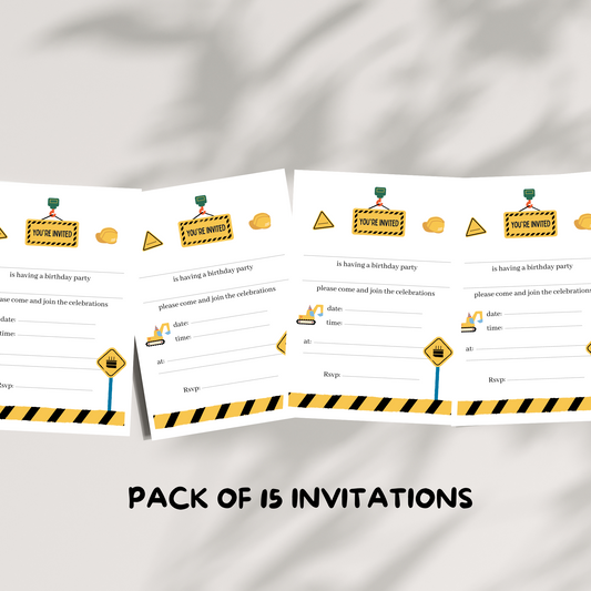 Kids construction party invitations