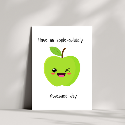 Apple Pun Greeting Card – “Have an Apple-solutely Awesome Day” – Fun & Cute Card for Birthdays, Teachers, and Apple Lovers