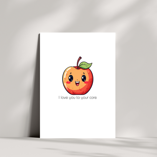 Apple Love Card – “I Love You to Your Core” – Cute Anniversary or Valentine’s Day Card for Partner, Spouse or Loved One