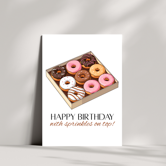 Donut Birthday Card – “Happy Birthday with Sprinkles on Top!” – Fun & Sweet Greeting for Donut Lovers