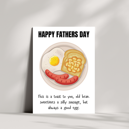 Funny Father’s Day Card – “This Is a Toast to You, Old Bean” – British Breakfast Pun Card for Dad