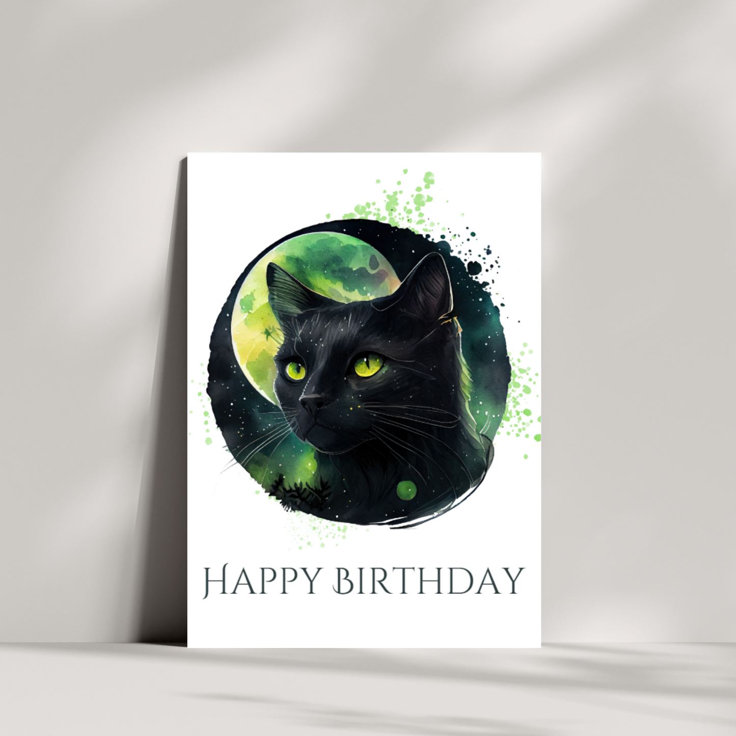 Black cat and mysterious green moon