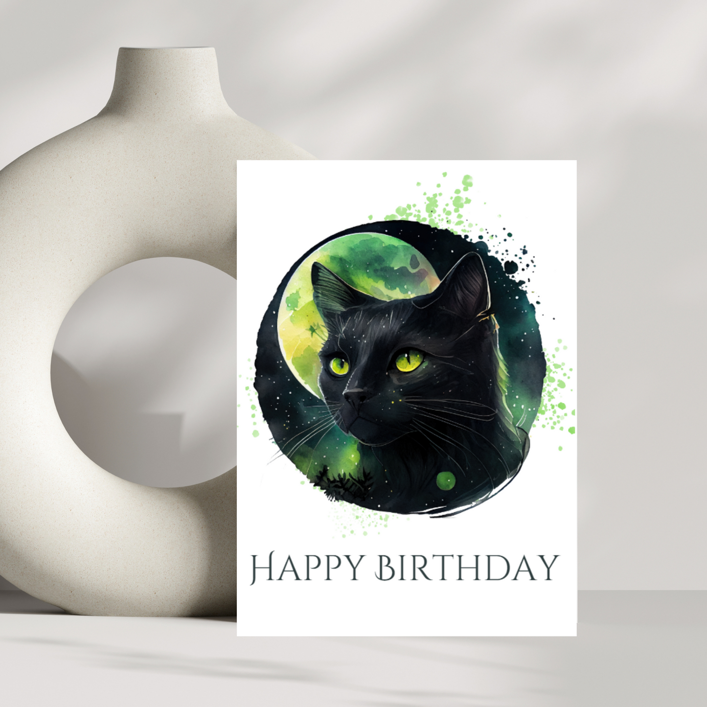 Black cat and mysterious green moon