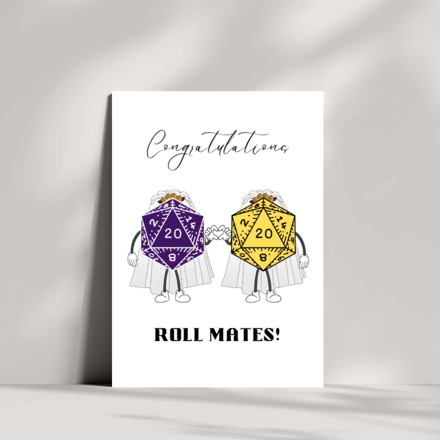 Congratulations roll mates wedding card - options for Mr & Mrs, Mr & Mr, or Mrs & Mrs