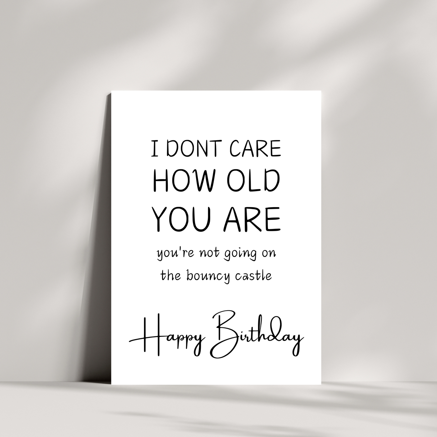 No bouncy castle birthday card