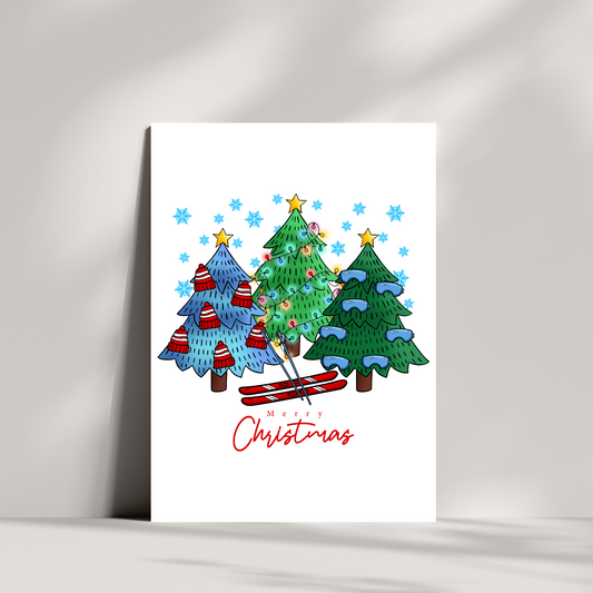 Lets Ski Christmas tree Christmas card
