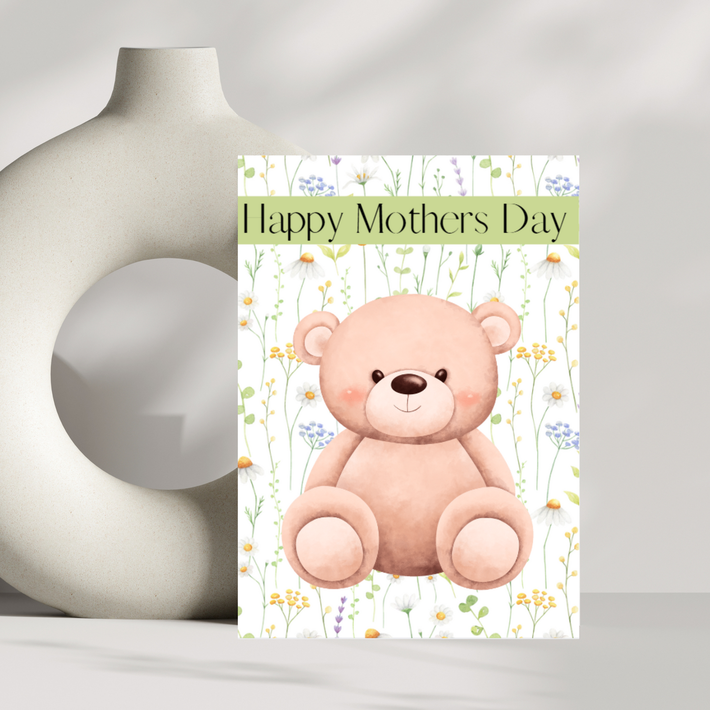 Happy Mothers day - Teddy bear & flowers - Mothers day card