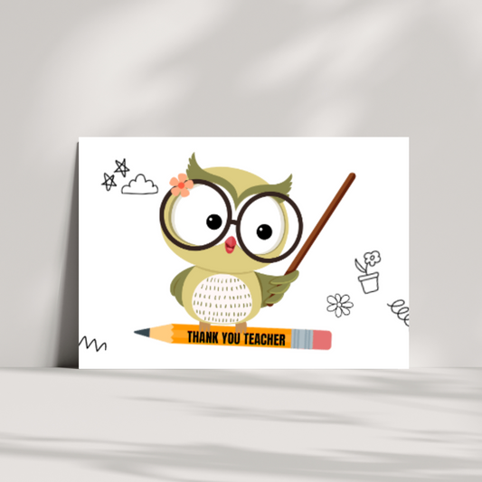 Teacher owl thank you card