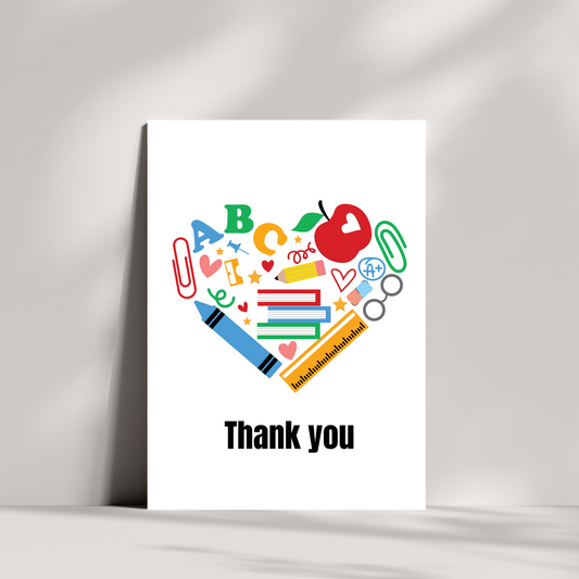 Stationery love heart teacher thank you card