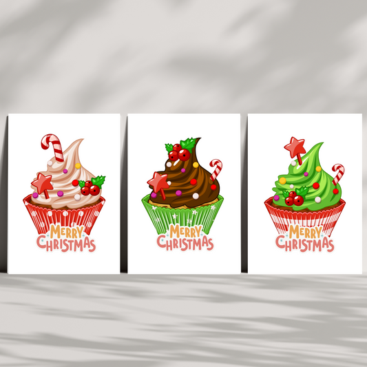 Cupcake Christmas cards - set of 6 cards