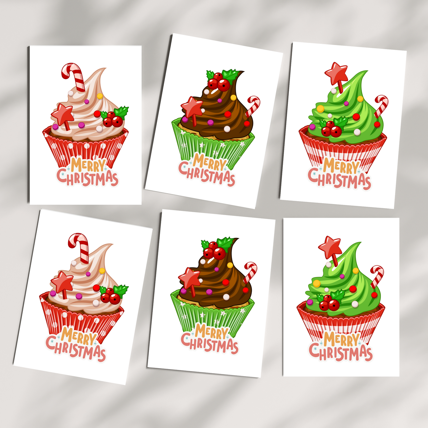 Cupcake Christmas cards - set of 6 cards