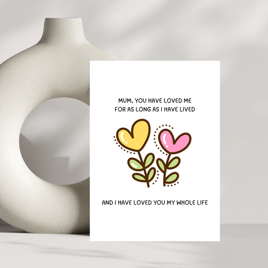 Mum you have loved me for as long as I have lived - Mothers day card