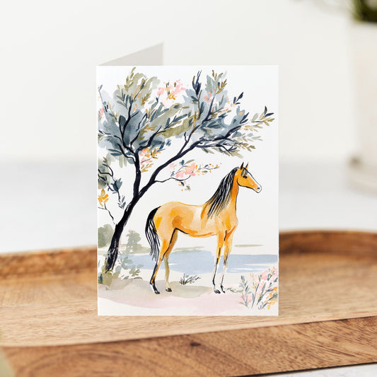 Horse by Tree Greeting Card