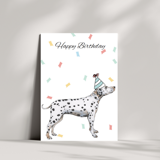 Dalmatian dog wearing party hat birthday card