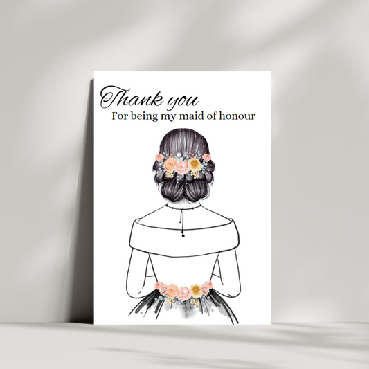 Thank you for being my maid of honour thank you card