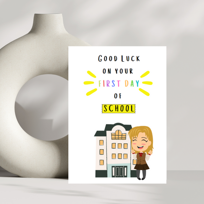 Good luck on your first day of school - good luck card