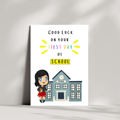 Good luck on your first day of school - good luck card