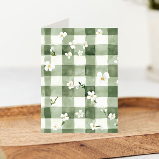 Green Gingham Pattern Greeting Card