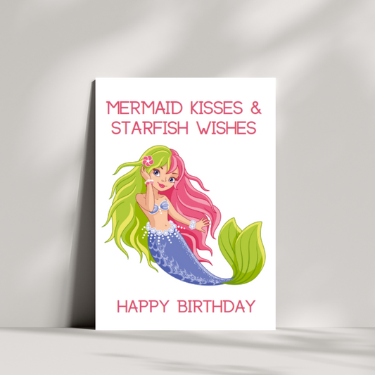 mermaid kisses and starfish wishes birthday card