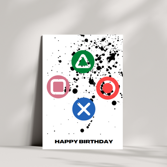 Gamer birthday card - classic controller symbols