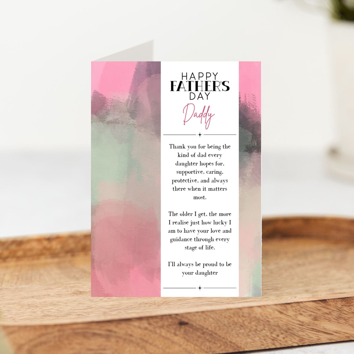 Happy Father’s Day Daddy Card From Daughter | Pink Watercolour Card