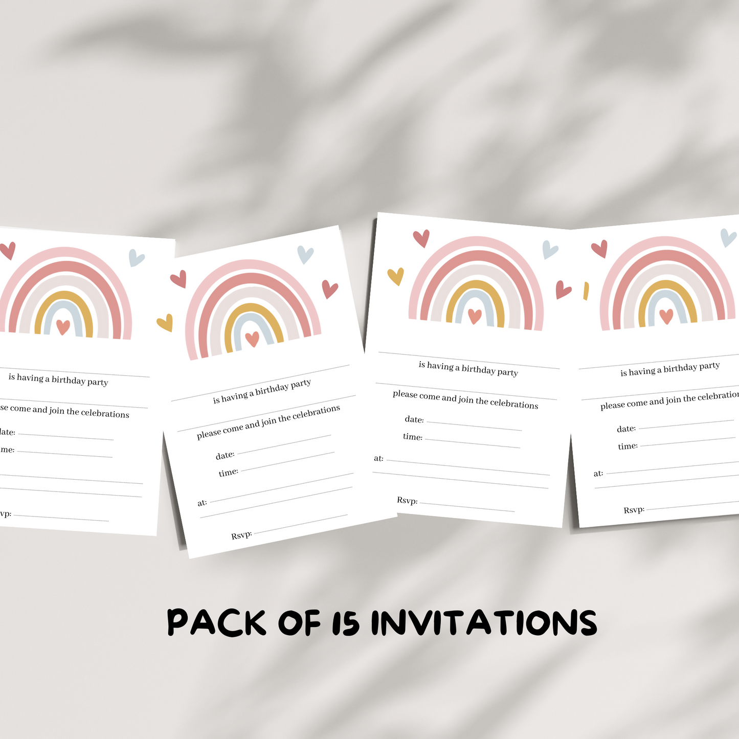 Pack of 15 kids rainbow party invitations