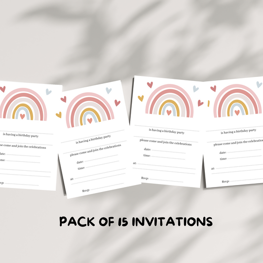 Pack of 15 kids rainbow party invitations
