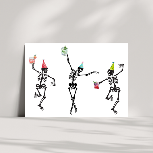 Skeleton party birthday card, Halloween Card, Party Card, Birthday Card