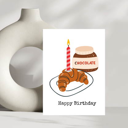 croissant and chocolate spread birthday card