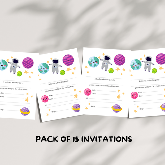 Pack of 15 kids space and planet party invitations