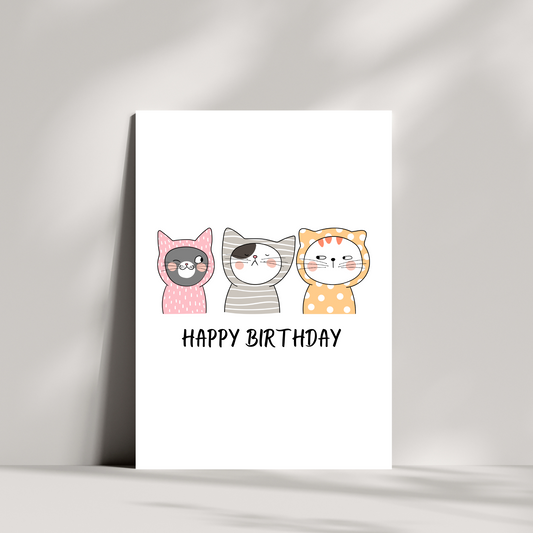 Cats in hoods birthday card