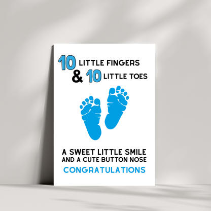 Newborn Baby Card – 10 Little Fingers & 10 Little Toes Congratulations
