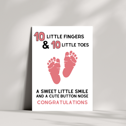 Newborn Baby Card – 10 Little Fingers & 10 Little Toes Congratulations