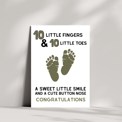 Newborn Baby Card – 10 Little Fingers & 10 Little Toes Congratulations