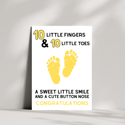Newborn Baby Card – 10 Little Fingers & 10 Little Toes Congratulations