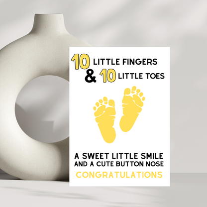 Newborn Baby Card – 10 Little Fingers & 10 Little Toes Congratulations