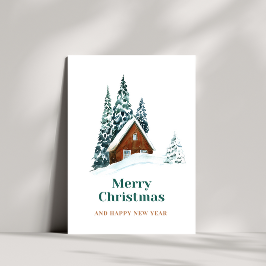 Merry Christmas and a happy new year Christmas card - snowy home