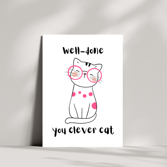 Well Done you clever cat card congratulations card
